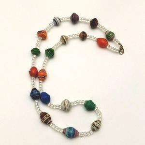 Fair trade handmade muticolor paper bead necklace